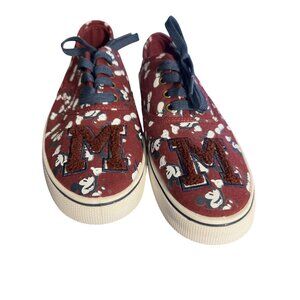 Mickey Mouse Disney Burgundy Canvas Sneakers Shoes With "M" Patch Size 9 NWOT